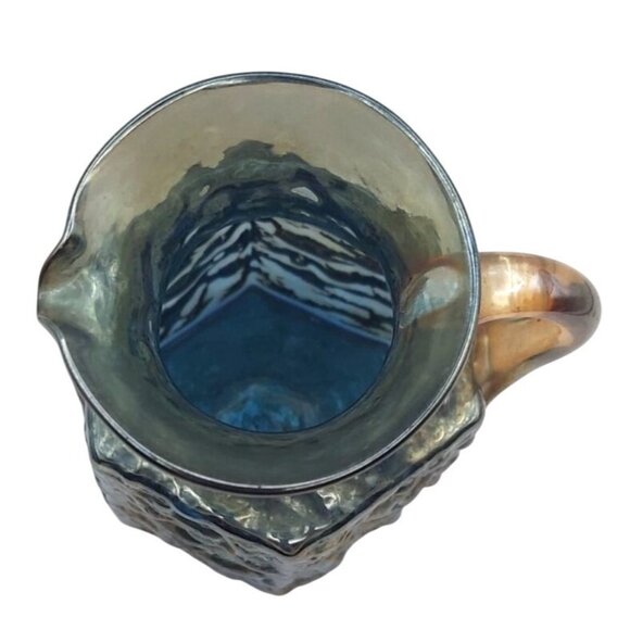 Antique Handblown Carnival Glass Gold Nugget Hexagonal Pitcher Marigold Handle - Picture 5 of 7